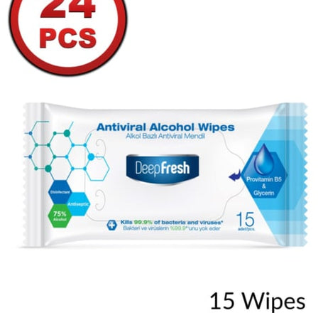 Antiviral u Alcohol Small Wipes (15 Wipes) (24 Pack) (ONLY GROUND SHIPPING)