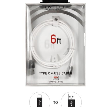 Bytech Rubber USB C-A Cable (WHITE) (6ft)