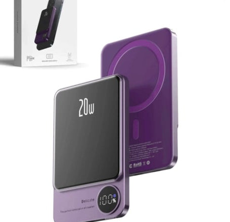 Magnetic Wireless PowerBank w/ LED Display (PURPLE) (10000mAh) (Only Ground Shipping)