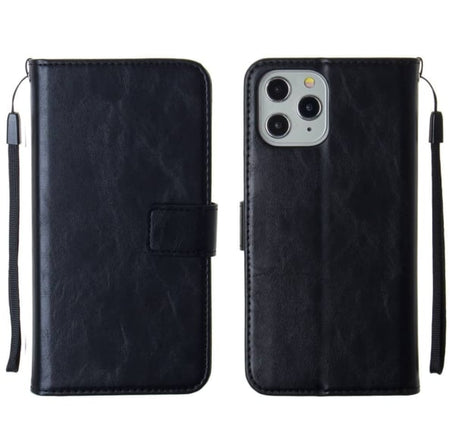 Leather Wallet with Removable Magnet Case - BLACK for iPhone 12 Mini (Only Ground Shipping)