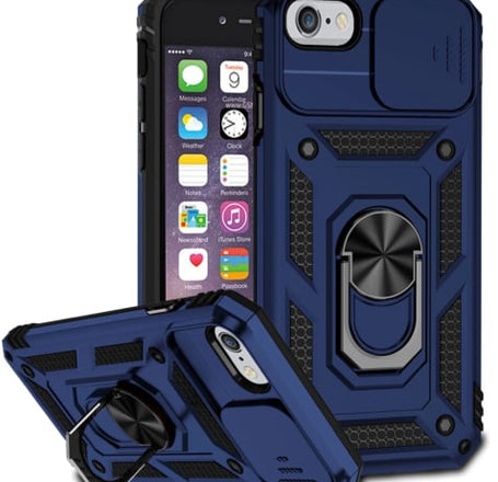 Dual Layers Hybrid Case with Metal Ring And Camera Protector - BLUE for iPhone 7 / 8 (Only Ground Shipping)