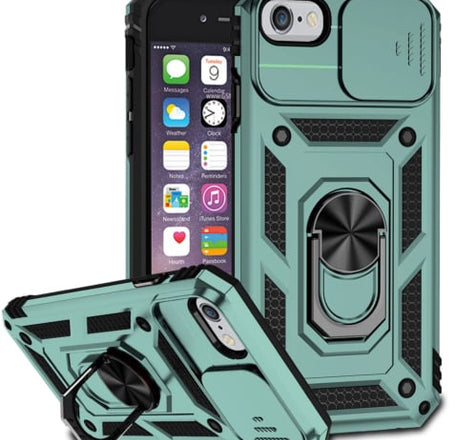 Dual Layers Hybrid Case with Metal Ring And Camera Protector - DARK GREEN for iPhone 7 / 8 (Only Ground Shipping)