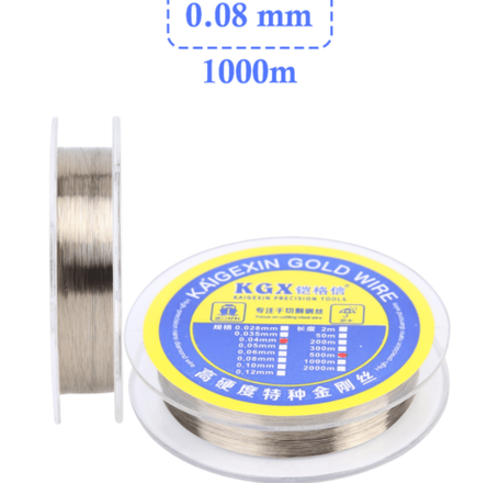 Kaigexin Molybdenum Gold Screen Cutting Steel Wire (0.08mm X 1000M)