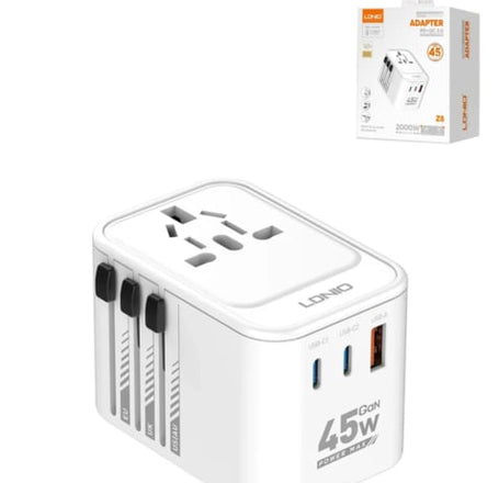 LDNIO Z8 3 USB Ports GaN All in One Universal Travel Adapter (Integrated US/UK/EU/AU) (45W) (Only Ground Shipping)