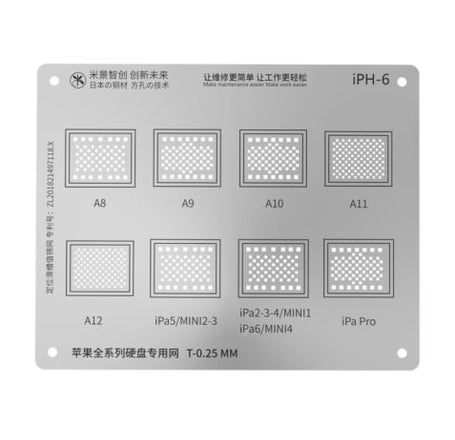 MiJing Universal BGA Reballing Stencil for iPhone 6 to 11PM (A8/A9/A10/A11/A12) / iPad 2/3/4/5/6 / Mini1/2/3/4/ iPad Pro