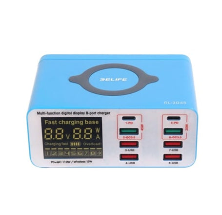 RELIFE RL-304S Multifunctional Digital Display 8 Port Charger / Wide Voltage (Only Ground Shipping)