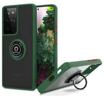 Galaxy S22 Ultra Hard PC Rear / Soft TPU Colorful Border Case w/I-ring Holder - DARK GREEN (Only Gro