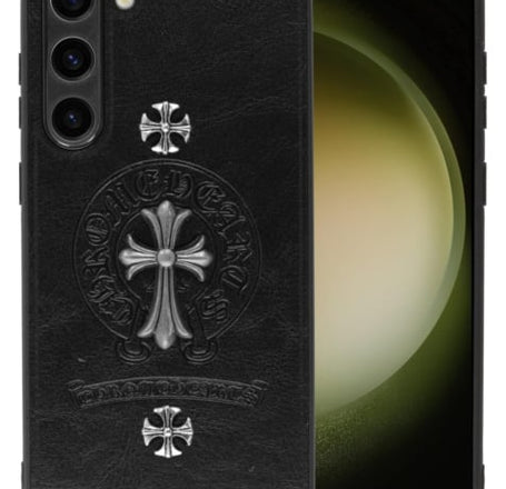 Galaxy S23 Leather Case w/ Metal Ornaments - CROSS (Only Ground Shipping)