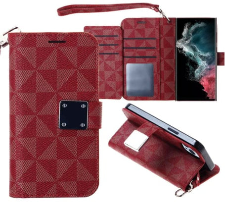 Galaxy S23 FE Triangle Geometric Design Wallet Case - RED (Only Ground Shipping)