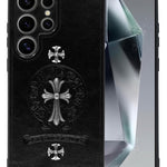 Galaxy S23 Ultra Leather Case w/ Metal Ornaments - CROSS (Only Ground Shipping)