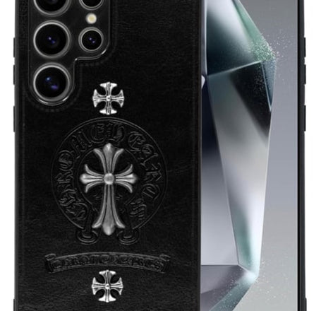 Galaxy S23 Ultra Leather Case w/ Metal Ornaments - CROSS (Only Ground Shipping)