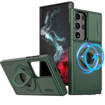 Ring Stand Case & Camera Lens Sliding Cover - DARK GREEN for Galaxy S23 Ultra (Only Ground Shipping)