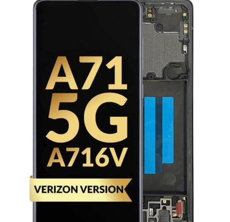 OLED Assembly with Frame for Galaxy A71 5G UW (A716V / 2020) (Verizon Only) (PRISM CUBE BLACK) (Service Pack)