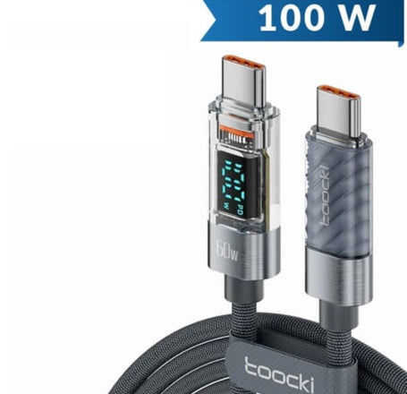 Toocki USB C-C Super Fast Charging Data Cable w/ Display (GRAY) (100W) (6ft)