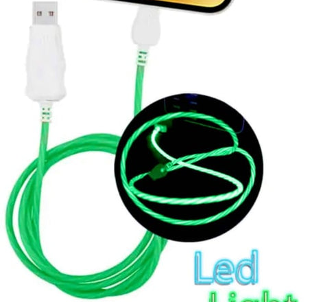 Visible USB A-L Flowing LED Fast Charging Cable (GREEN) (3ft)