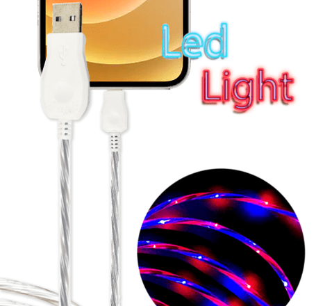 Visible USB A-L Glowing LED Fast Charging Cable (BLUE & RED) (3ft)