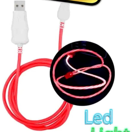 Visible USB A-L Flowing LED Fast Charging Cable (RED) (3ft)