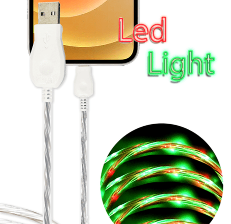 Visible USB A-L Glowing LED Fast Charging Cable (GREEN & RED) (3ft)