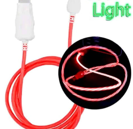 Visible USB A-C Flowing LED Fast Charging Cable (RED) (3ft)