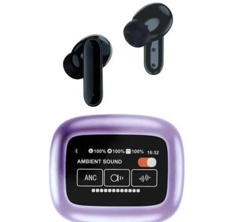 APro 05 Wireless Earbud BT 5.4 Earphone ANC+ENC with Touch Screen and Smart Charging Case (Purple)