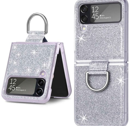 Galaxy Z Flip 4 Luxury Glitter w/Back Gring - WHITE (Only Ground Shipping)