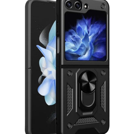 Galaxy Z Flip 5 Dual Layers Hybrid Case w/Metal Ring And Camera Protector - BLACK (Only Ground Shipping)